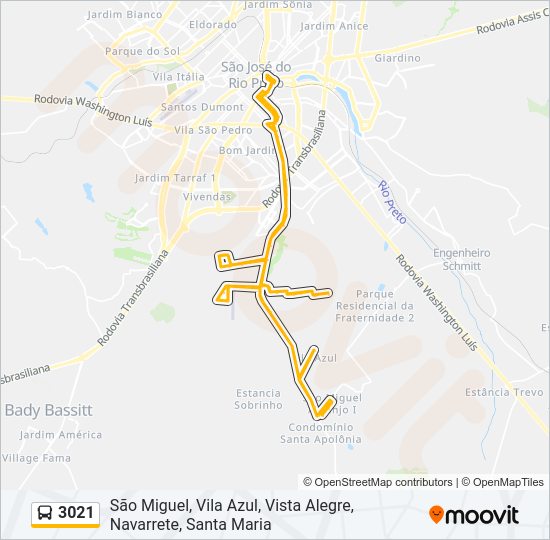 Mapa da linha 3021 de ônibus