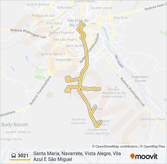 Mapa da linha 3021 de ônibus