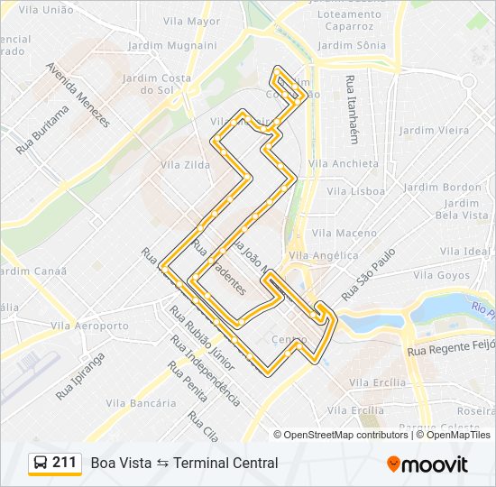 Mapa da linha 211 de ônibus