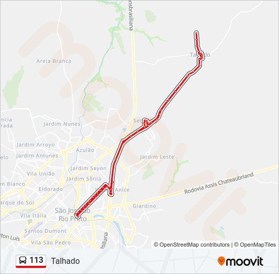 Mapa da linha 113 de ônibus