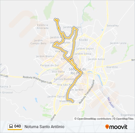 Mapa da linha 040 de ônibus