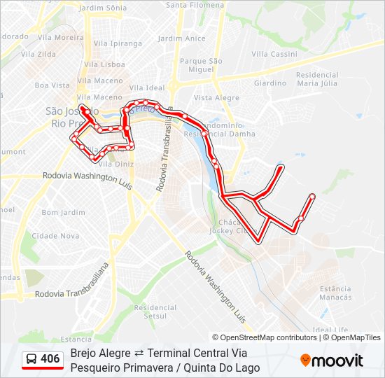 Mapa da linha 406 de ônibus