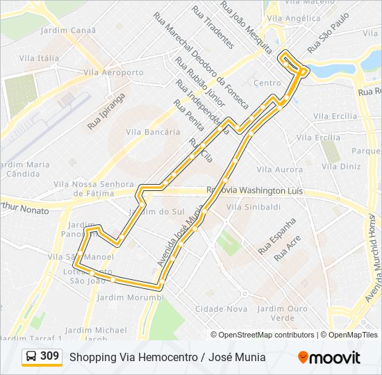 Mapa da linha 309 de ônibus