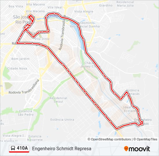 Mapa da linha 410A de ônibus