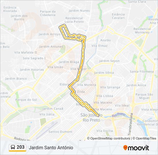 Mapa da linha 203 de ônibus