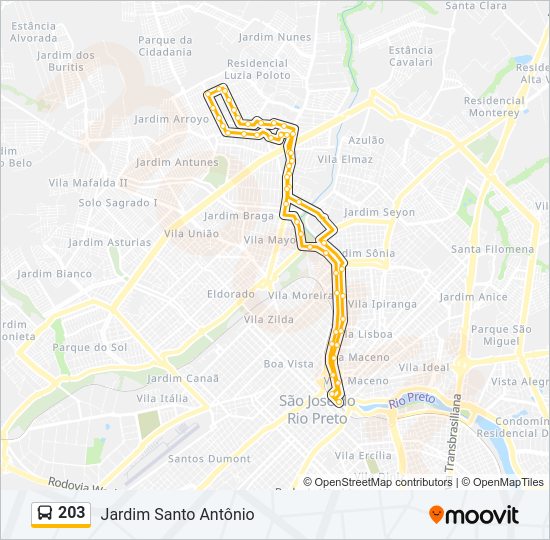 Mapa da linha 203 de ônibus