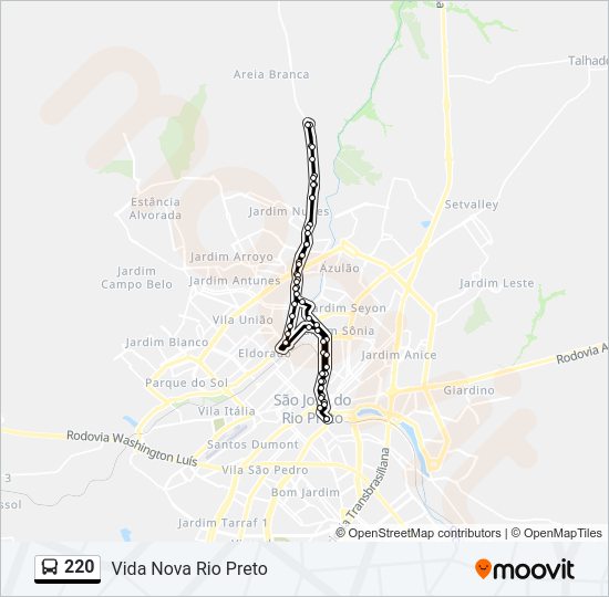 Mapa da linha 220 de ônibus