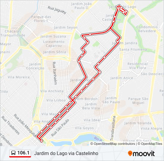 Mapa da linha 106.1 de ônibus