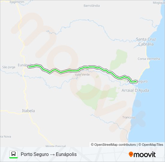 Mapa da linha EUNÁPOLIS/PORTO SEGURO de ônibus