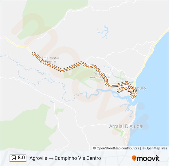 Mapa da linha 8.0 de ônibus
