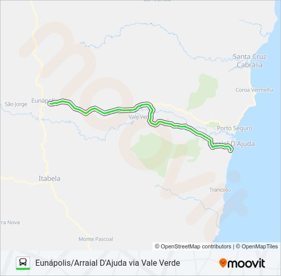 Mapa da linha EUNÁPOLIS/ARRAIAL de ônibus