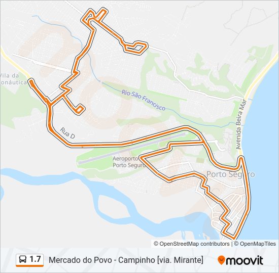 Mapa da linha 1.7 de ônibus
