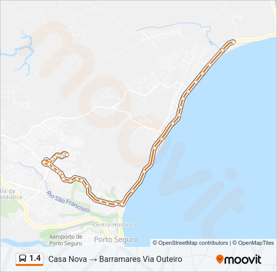 Mapa da linha 1.4 de ônibus