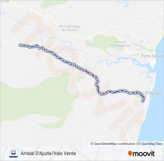 Mapa da linha ARRAIAL/VALE VERDE de ônibus