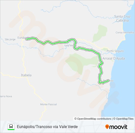 Mapa da linha EUNÁPOLIS/TRANCOSO de ônibus