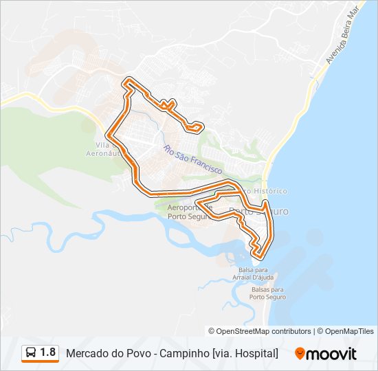 Mapa da linha 1.8 de ônibus