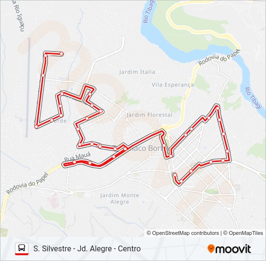 Mapa da linha 10200 JD. ALEGRE / S. SILVESTRE de ônibus