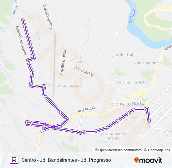 Mapa da linha 10100 JD. PROGRESSO / JD. BANDEIRANTES de ônibus