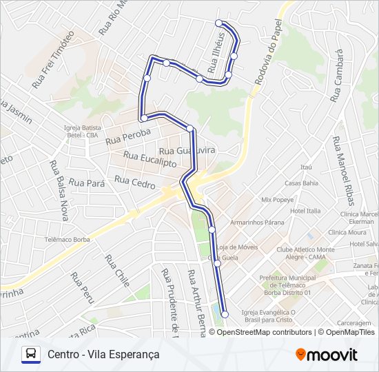 Mapa da linha 10500 VILA ESPERANÇA / MONTE SINAI / VILA OZORIO de ônibus