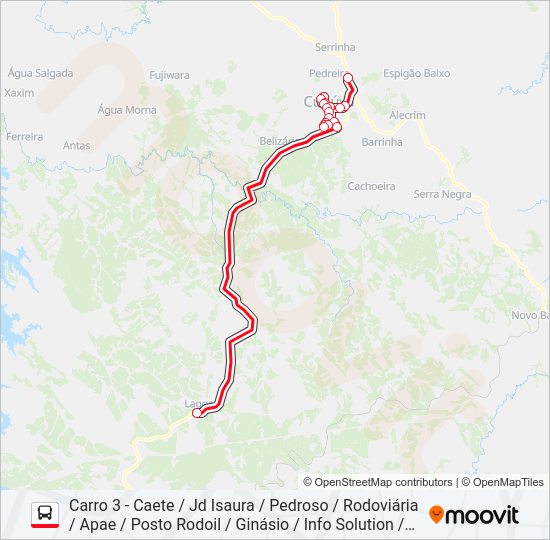 Mapa da linha LAGOA CURIÚVA CURIÚVA - LAGOA de ônibus