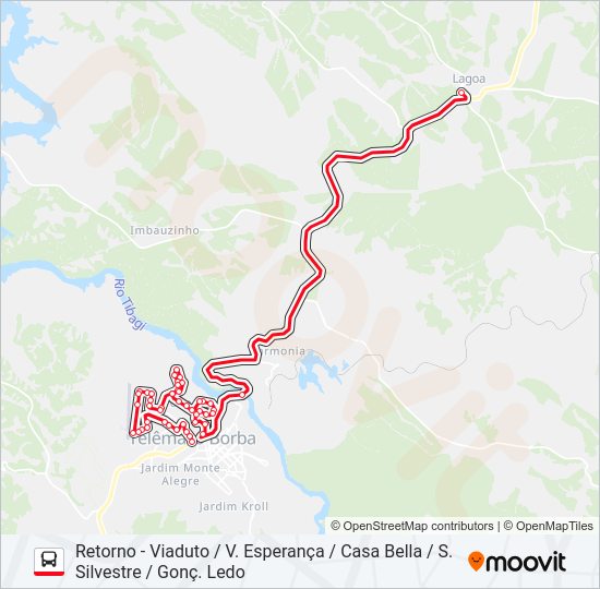 Mapa da linha LAGOA - TELÊMACO TELÊMACO - LAGOA de ônibus