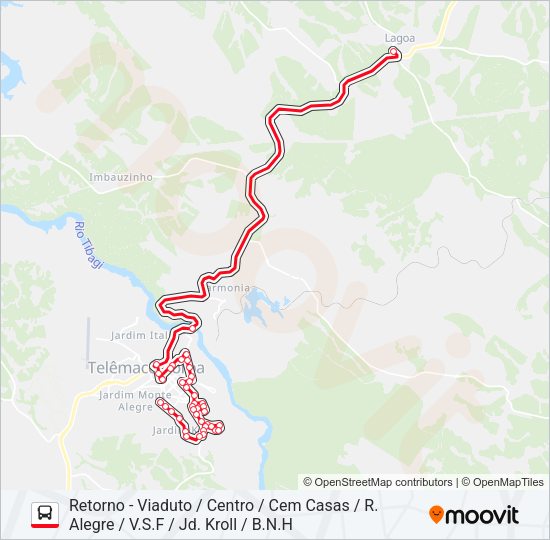 Mapa da linha LAGOA - TELÊMACO TELÊMACO - LAGOA de ônibus