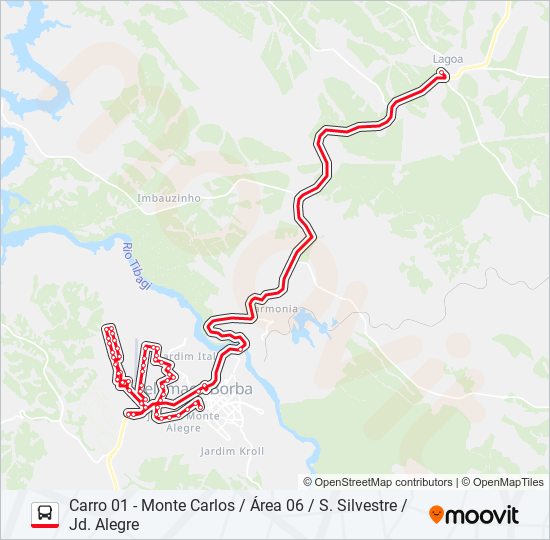 Mapa da linha LAGOA - TELÊMACO TELÊMACO - LAGOA de ônibus