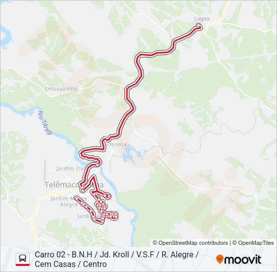 Mapa da linha LAGOA - TELÊMACO TELÊMACO - LAGOA de ônibus