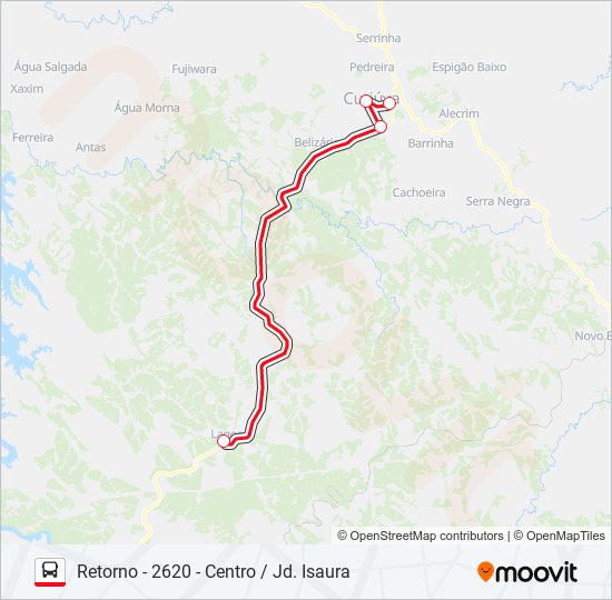 Mapa da linha LAGOA VERMELHA CURIÚVA - LAGOA de ônibus