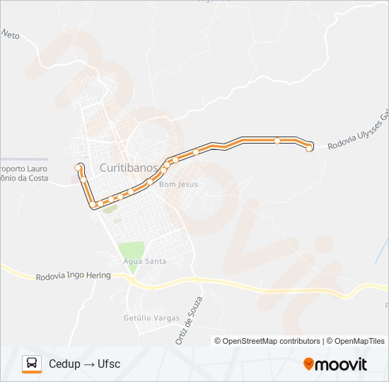 Mapa da linha UFSC/CEDUP de ônibus