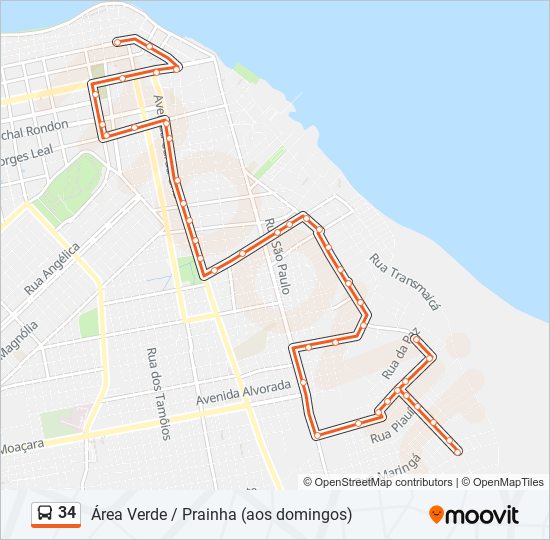 Mapa da linha 34 de ônibus