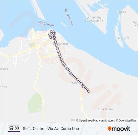 Mapa da linha 33 de ônibus