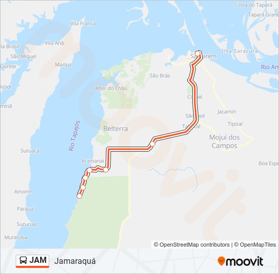 Mapa da linha JAM de ônibus