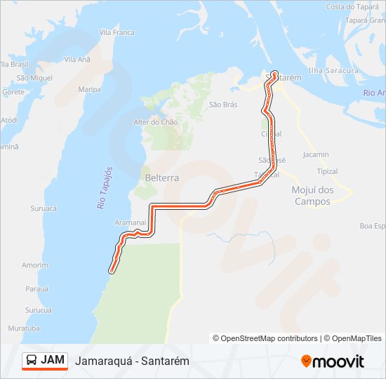 Mapa da linha JAM de ônibus