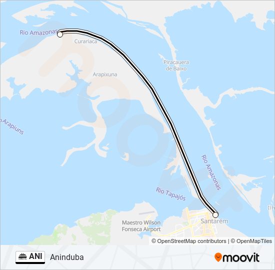 Mapa da linha ANI de barca