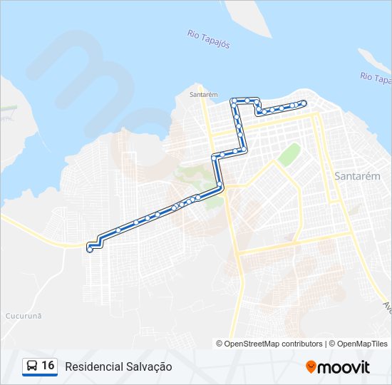 Mapa da linha 16 de ônibus