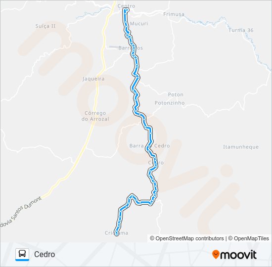 Mapa da linha 116 CEDRO de ônibus
