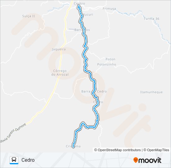 Mapa da linha 116 CEDRO de ônibus