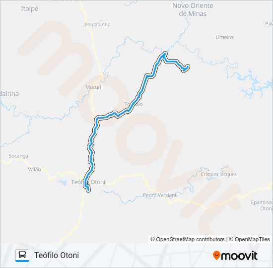 Mapa da linha 124 ARIRANHA VIA TOPÁZIO de ônibus