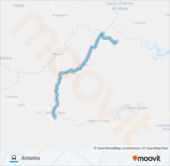 Mapa da linha 124 ARIRANHA VIA TOPÁZIO de ônibus