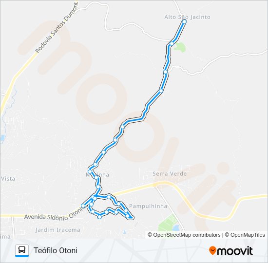 Mapa da linha 122 ALTO SÃO JACINTO de ônibus