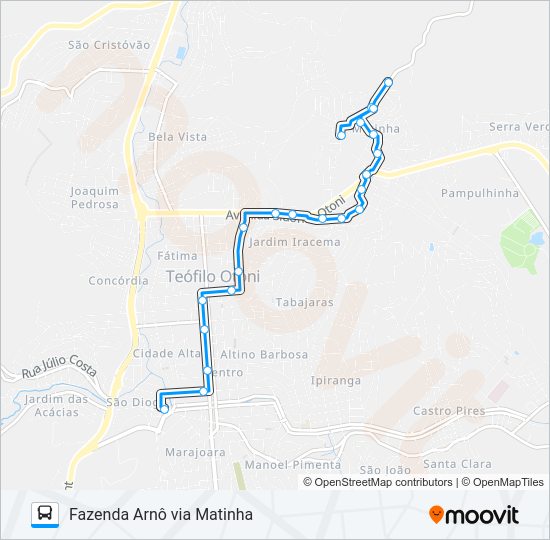 Mapa da linha 09 FAZENDA ARNÔ VIA MATINHA de ônibus