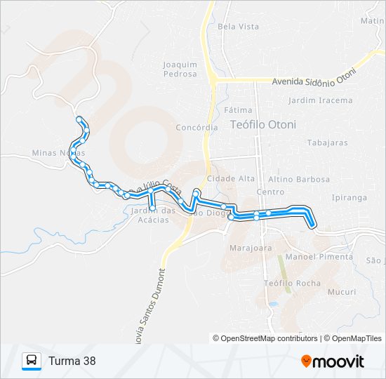 Mapa da linha 32 TURMA 38 VIA GANGORRINHA/FREI DIMAS de ônibus