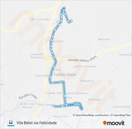 Mapa da linha VILA BETEL VIA FELICIDADE de ônibus