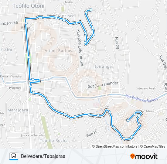 Mapa da linha BELVEDERE/TABAJARAS de ônibus