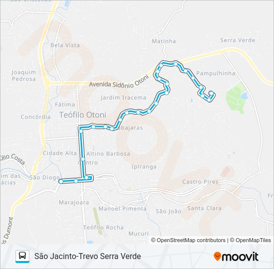 Mapa da linha SN SÃO JACINTO-TREVO SERRA VERDE de ônibus