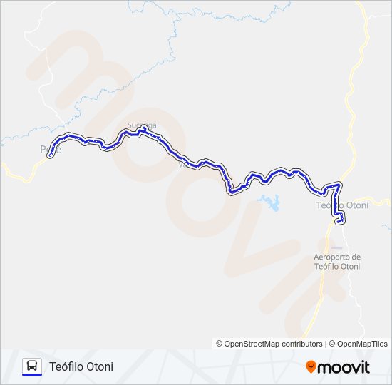 Mapa da linha 3055 TEÓFILO OTONI/POTÉ de ônibus