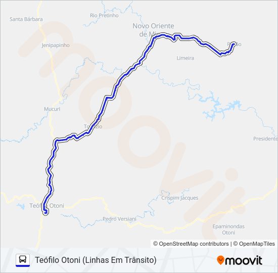 Mapa da linha 3088 TEÓFILO OTONI/PAVÃO de ônibus