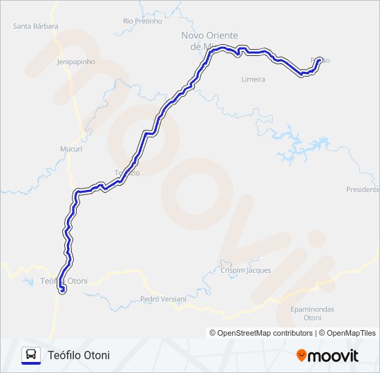Mapa da linha 3088 TEÓFILO OTONI/PAVÃO de ônibus