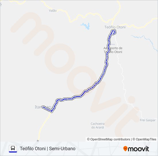 Mapa da linha 3996 TEÓFILO OTONI/ITAMBACURI de ônibus
